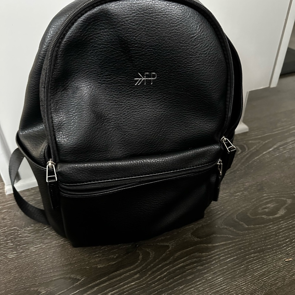 Black vegan leather diaper Backpack